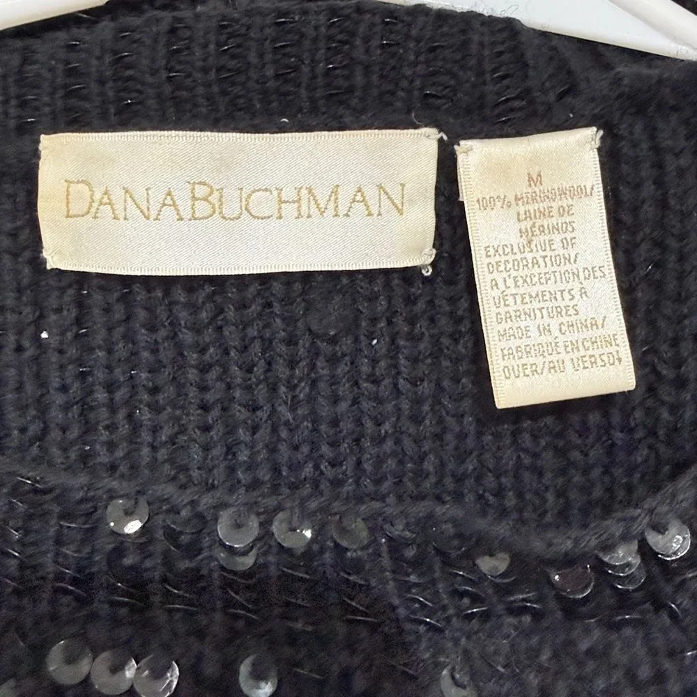 Dana Buchman Black Sequin Wool Sweater Vest Size Medium